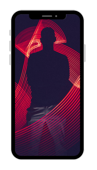 A smartphone screen showing the silhouette of a man with sharp lights around him